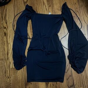 lucy in the sky bodycon mini dress navy homecoming fancy dress puff off shoulder
